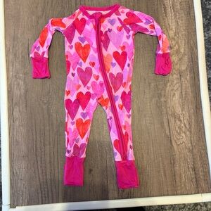 Little Sleepies Zippy Sleeper Pink Watercolor Hearts 0-3M PLAY